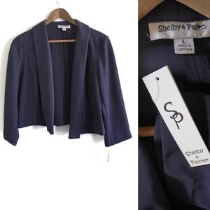 Shelby & Palmer NWT Dark Blue Navy Open Draped Front Cropped Jacket Large